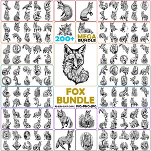 Fox Vector Illustration Bundle, Vintage Design (Instant Download)