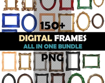 Digital Frame PNG Overlays, Photo Frame Clipart, Photoshop Frame Backdrop Overlays, Transparent Frame PNG Bundle, Colored Digital Frames