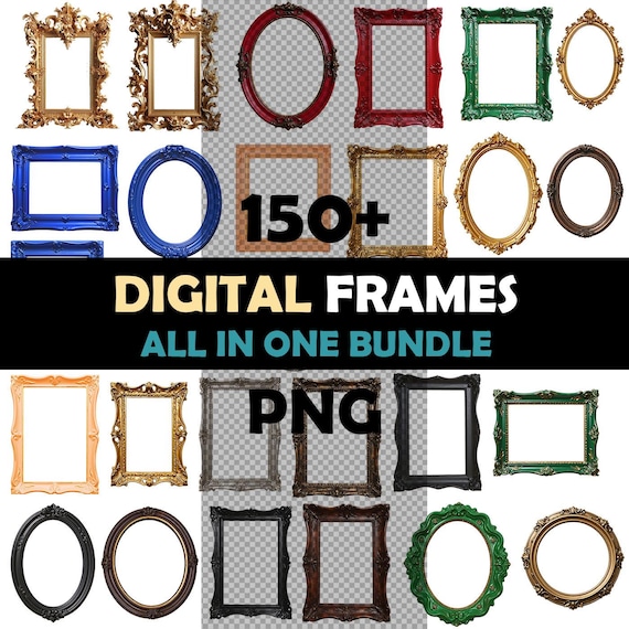 Digital Frame PNG Overlays, Photo Frame Clipart, Photoshop Frame Backdrop Overlays, Transparent Frame PNG Bundle, Colored Digital Frames