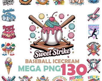 100+ Design Baseball Ice Cream Drip PNG Bundle, Baseball Sport Team Digital File Baseball Ice Cream Sprinkle Sublimation Digital Download