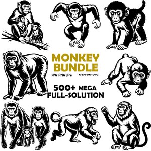 Singe mignon SVG, Svg de bébé singe, Svg de singe de dessin animé, Clipart de singe mignon, singe Silhouette de singe contour visage de singe Svg, singe mignon Png