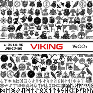 Viking SVG PNG Bundle 1500 fichiers vectoriels pour découpe laser, Cricut, travaux manuels, tatouages, etc. Dieux scandinaves, noeuds celtiques, usage commercial