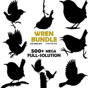 Wren Bird SVG Files Bundle, Flying Bird SVG, Sitting Bird SVG, Silhouette Studio, Cricut Design Space, Svg, Png, Eps, Pdf, Vector Design