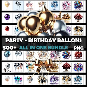 Birthday Balloon Clipart, Party Balloon PNG Bundle, Birthday Decor, Balloon Sublimation, Baby Shower Clipart, Digital Download