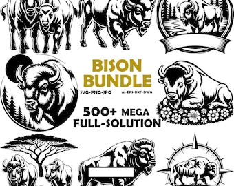 Bison SVG Bundle / Bison Cut Files für Cricut / Bison Berg PNG / American Bison Designs Bundle / Kommerzielle Nutzung / Laser gravierte Dateien