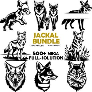 Paquete de archivos SVG de chacal, imagen PNG de chacal aullando, imágenes prediseñadas de cabeza de chacal, dibujos de chacales hechos a mano para impresión y grabado.