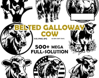 Belted Galloway cow svg clip art portrait, cattle digital vector graphic cut file