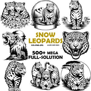 Snow Leopard SVG Bundle, Set of 500, Instant Digital Download, png, svg, eps, dxf