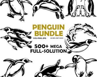 Penguin SVG Bundle, Clipart, PNG, Silhouette, Cricut Files (Digital Download)