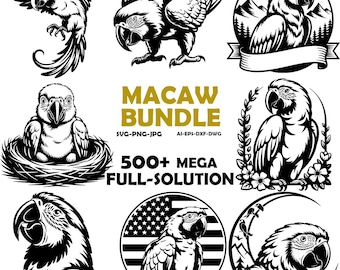 500 Macaw Designs Bundle PNG & SVG Digital For Laser Engraving or Print,  Parrot, Tropical Bird, Beach Decor, Pirate, Pet bird, Exotic bird