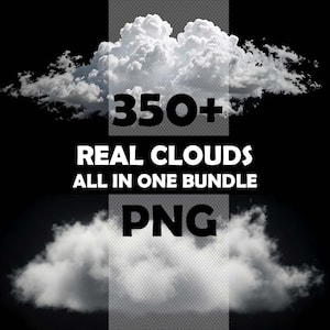 リアルな雲のクリップアート：PNG形式のPhotoshopオーバーレイ（デジタルダウンロード）