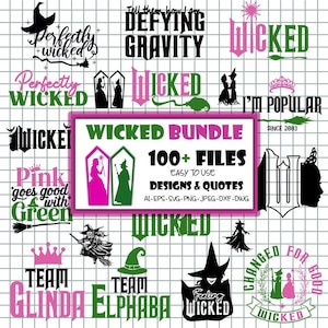 Wicked Movie Svg Png, Wicked PNG, Wicked Vinyl, Wicked Cricut, Witches Of OZ Svg Png, Witch roze en groen, Wizard Movie Fan SVG-ontwerpen