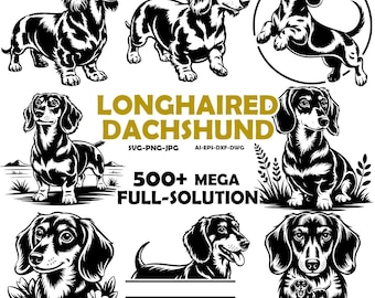 Longhaired Dachshund SVG Cut File | Dog Portrait Vector Graphic (Digital Design)
