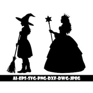 Wicked SVG Cut File, PNG, JPG, Glinda & Elphaba Silhouette