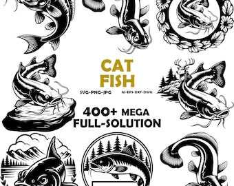 Catfish Fishing SVG Clipart | Catfish, Deer, Mountains (Digital Download)