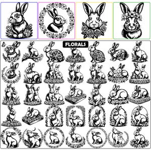 Rabbit SVG Bundle, Floral bunnies for Digital Download, Spring svg, Cricut, Silhouette, Glowforge (500 individual svg/png/dxf)