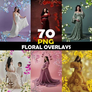 Superposiciones de fondo con ramas florales, ramas de flores borrosas para Photoshop, descarga digital de flores PNG para sesiones de maternidad