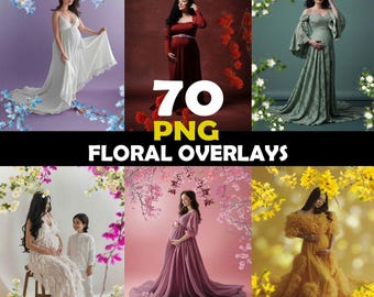 Floral Branch Backdrop Overlays, Blurred Flower Branches for Photoshop, Maternity Session PNG Flowers Digital Download