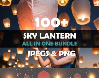Sky Lanterns Overlays Festival Flying Chinese Lanterns Floating Light Night Effect Lanterns Sky Photoshop Overlays Photo Overlays Wedding