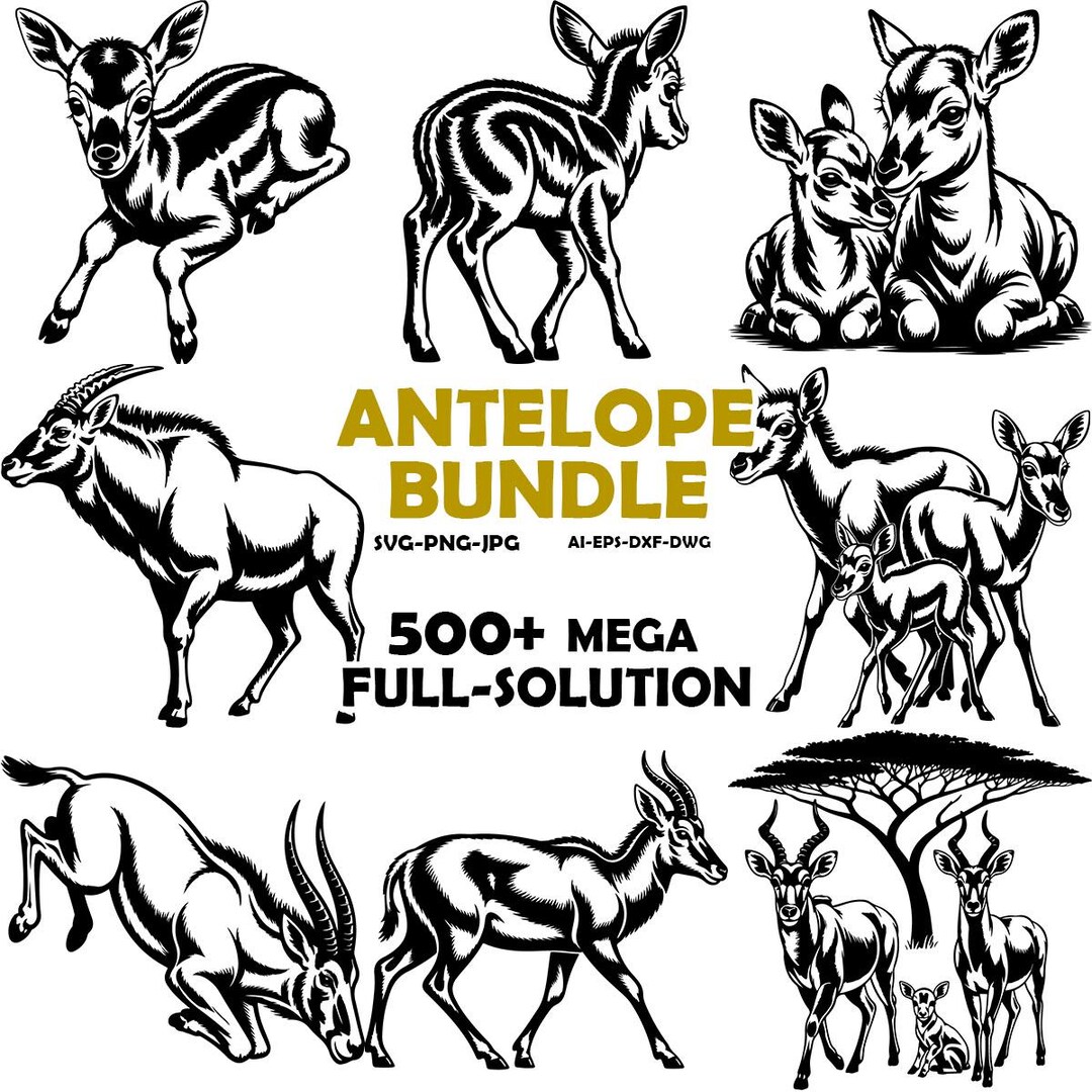 Springbok Antelope Bundle | Vector Graphic Cut Files (svg, Png, Dxf ...