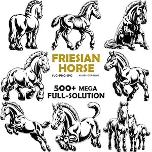 Friesian Horse SVG, Ranch Clipart, Animal Silhouette, CNC Vector Graphics (Digital Download)