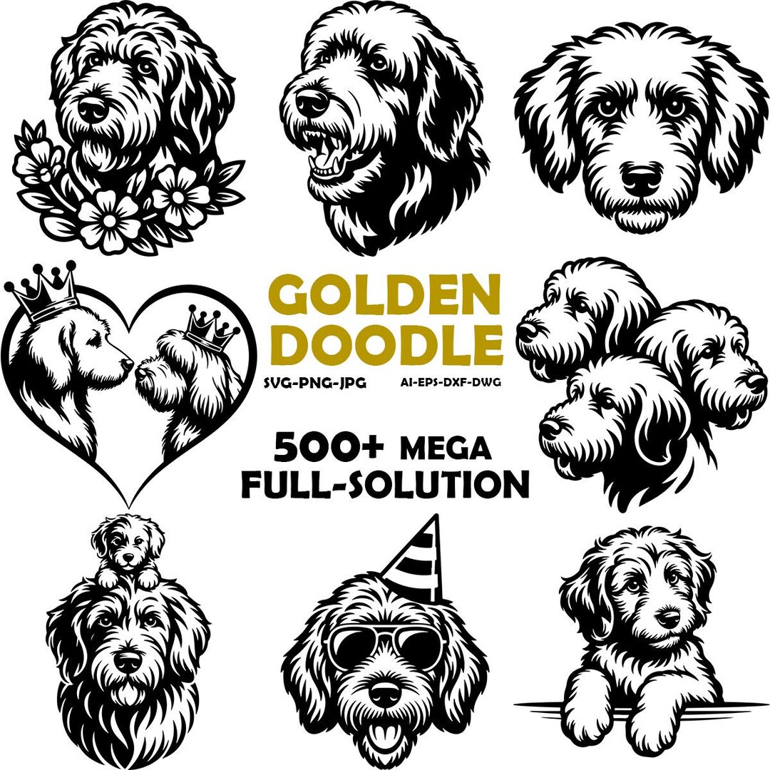 Goldendoodle Dog Head Design | Svg Png Dxf Eps Pdf | Vector Graphic Cut ...