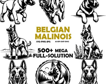 500 Belgian Malinois Dog SVG Bundle, Dog Silhouette & Clipart Designs - digital download svg, png, dxf, png, svg files for Cricut