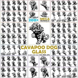 Cavapoo Svg bundle, Dog SVG File Cricut, Cute Puppy Clipart, PNG, Breed Vector DXF, Printable Art, T-Shirt Design, Lying Pet Glasses Bow