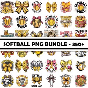 Softbal PNG-bundel Coquette Strik Retro Game Day Softbal Junkie Mama Tis The Season Summer Nights Heart On That Field Ballpark Kinda Day