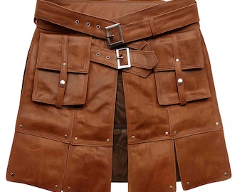 Kilt de cuero artesanal para hombre: traje de cosplay medieval, vikingo, LARP y renacentista