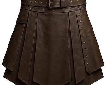 Falda escocesa de cuero personalizada para hombre: Falda medieval para LARP y cosplay.