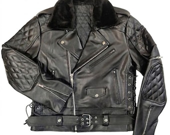 Men's Genuine Cowhide Leather Biker Jacket – Slim Fit Rider Coat