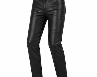 Men's Black Leather Motorcycle Pants – Biker Riding Gear, Comfort Fit