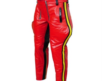 Men’s Leather Breeches Pants Gothic Medieval Biker Trousers Vintage Riding Style Outfit