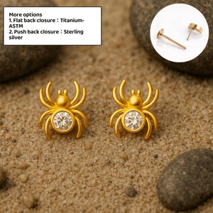 Gold Spider Stud Earrings with Crystal Cute Spider Earrings Minimalist Animal Earrings Helix Piercing Everyday Earrings Gift for Her