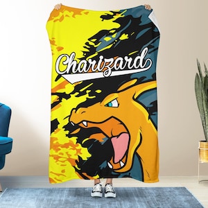 charizard pokemon card blanket Mega Pokemon Charizard Woven Throw Blanket