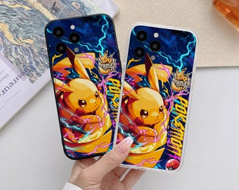 ピカチュウのスマホケース、電気雷バトルアート、かわいい保護カバー、iPhone/Samsung Pixel対応、おしゃれなスマホアクセサリー、ピカチュウグッズ