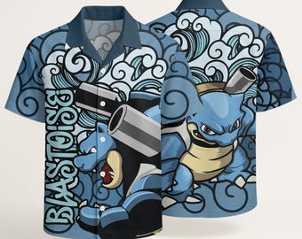 Blastoise Hawaiian Shirt Funny Turtle Tropical Button Up Shirt Summer Beach Short Unisex Vacation Outfit Blastoise Gifts