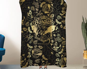 Basgiath War College Blanket, Fourth Wing Merch, Onyx Storm Blanket, Fantasy Dragon Fleece Throw, Cozy Bookish Blanket, Book Lover Gift
