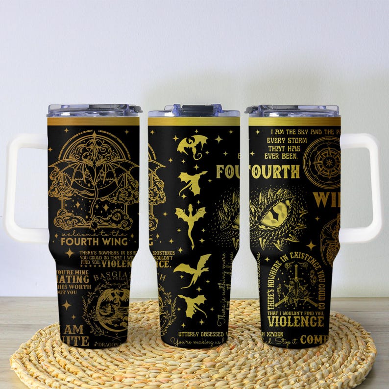 Fjärde vingen-mugg, järnflammamugg, basgiathkrigets universitetsmugg, fantasy-boklig rostfri kaffemugg present 40 oz