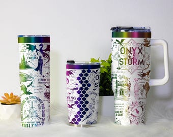 Onyx Storm Tumbler, The Empyrean Dragon Cup, Fourth Wing Fantasy Gift, 40oz 30oz 20oz Stainless Coffee Tumbler for Book Lovers