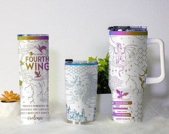 Vierde vleugel beker, Dragon Rider Cup, 20oz 30oz 40oz roestvrijstalen koffiemok, leesgrage cadeau voor lezers, geïsoleerde fantasiedraak beker