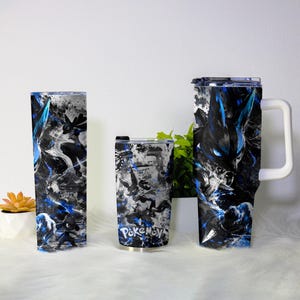 Vaso térmico de acero inoxidable Lucario, diseño de acero de lucha, tipo tinta, arte anime, taza divertida, taza aislante, regalo para amantes de los vasos térmicos Lucario.