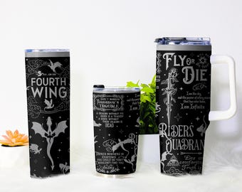 Fourth Wing Tumbler, Fly or Die Cup, Stainless Coffee Mug, Bookish Gift for Readers, Fantasy Dragon Insulated Tumbler Gifts