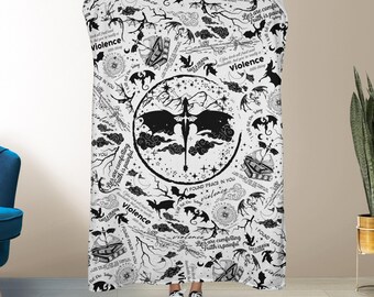 Fourth Wing Fleece Blanket | Onyx Storm Dragon Blanket | Basgiath Art Throw For Readers | Cozy Fantasy Decor | Book Lover Gift