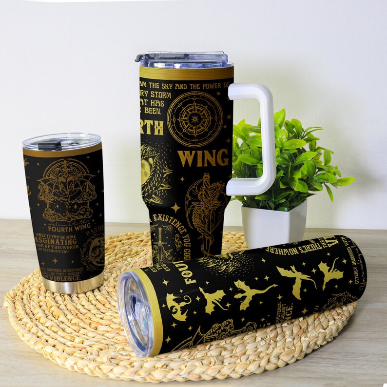 Fjärde vingen-mugg, järnflammamugg, basgiathkrigets universitetsmugg, fantasy-boklig rostfri kaffemugg present bild 2