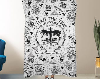 Fourth Wing Fleece Blanket, Fantasy Dragon Throw, Acotar Decor Dragon Blanket, Book Lover Reading Blanket, Unique Fandom Gift