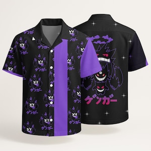 gengar dress shirt Gengar Pattern Pokemon Long Sleeve Button Up Shirt