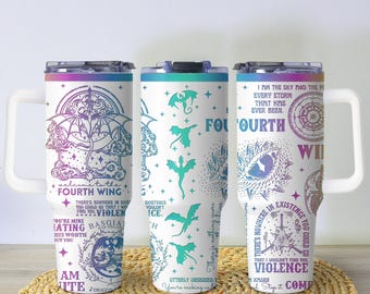 Beker vierde vleugel, mok ijzeren vlam, koffiekop Basgiath War College, geschenken vierde vleugel, roestvrijstalen beker, leesgrage fantasiegeschenken