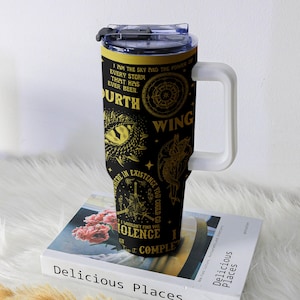 Fjärde vingen-mugg, järnflammamugg, basgiathkrigets universitetsmugg, fantasy-boklig rostfri kaffemugg present bild 8